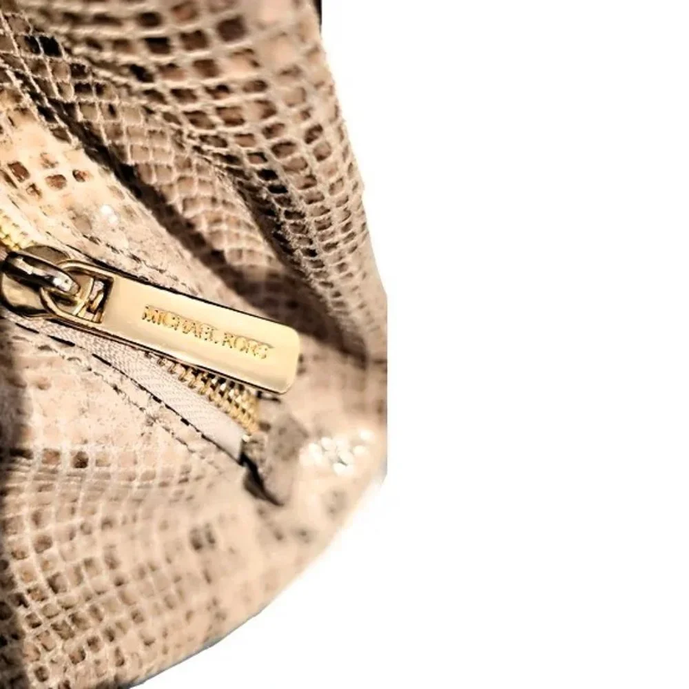 Authentic Michael Kors Beige Python Effect Leather/Suede Bedford Hobo